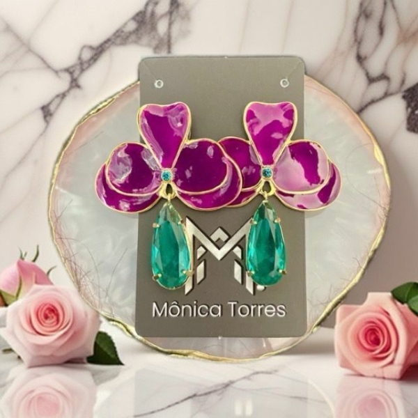 Brinco Orquídea Esmaltada